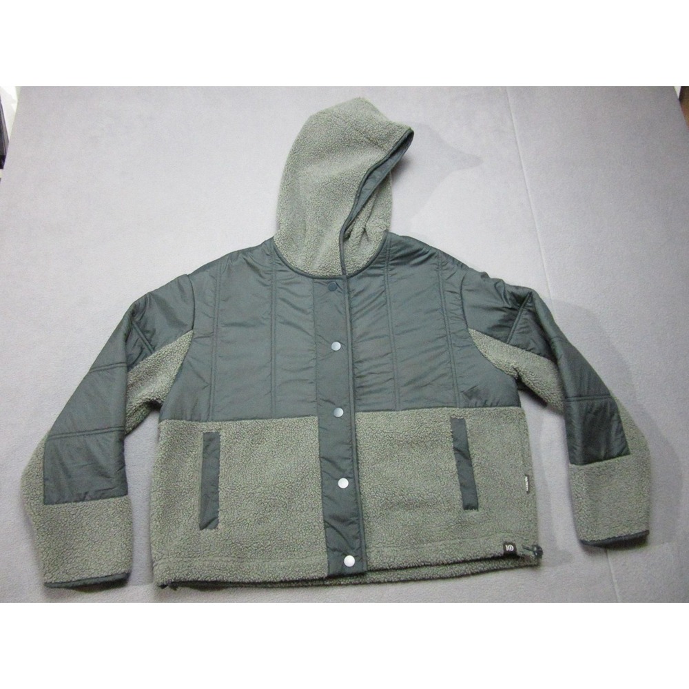 Tentree Jacket Mens Small Green Hooded Quilted Sherpa Fleece Snap Front Outdoor